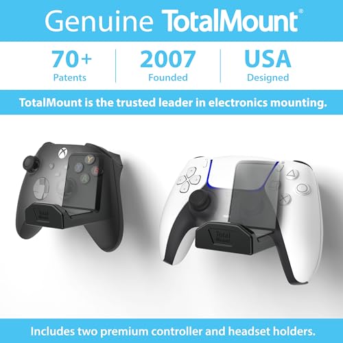 TotalMount Controller Wall Mounts – Removable Adhesive – Non-Slip (2 Pack) | Designed in USA: For PS5, Xbox, and Nintendo Controllers – Stands Won’t Damage Your Wall With Screws or Permanent Adhesive - color: Premium Black – Two Pack