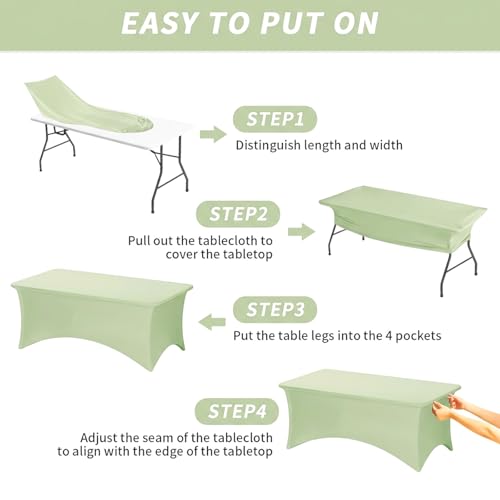 Fixwal Sage Green Stretch Table Cloth Rectangle 2 Pack 6Ft, Spandex Fitted Table Covers Washable for Party, Trade Show, Banquet, Wedding, Buffet - color: Sage Green, size: 6 Ft