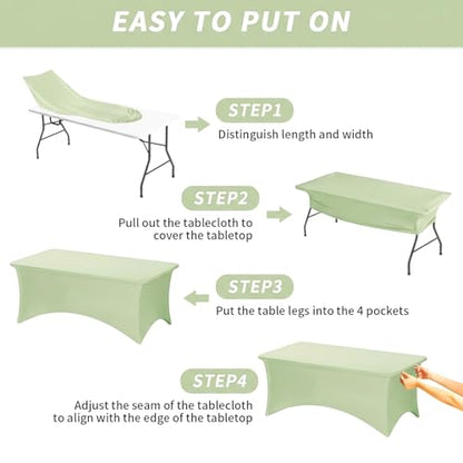 Fixwal Sage Green Stretch Table Cloth Rectangle 2 Pack 6Ft, Spandex Fitted Table Covers Washable for Party, Trade Show, Banquet, Wedding, Buffet - color: Sage Green, size: 6 Ft