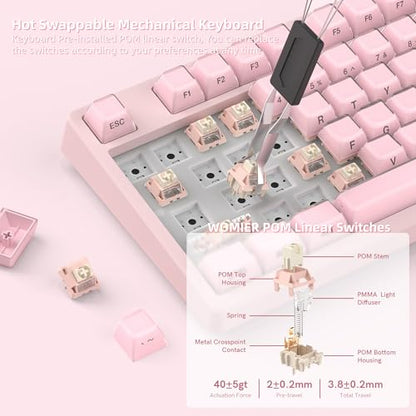 Womier 75% Pink Keyboard Wireless with Color Multimedia Screen | Creamy Mechanical Gaming Keyboard, 3-Modes Hot Swap Cute Key Board w/Wrist Rest, Gasket RGB Custom for Mac/Win (SK80 PRO) - color: Pink