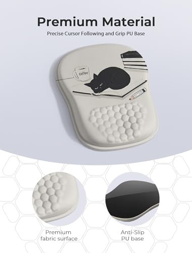 Ergonomic Mouse Pad with Cute Black Cat Design, for Carpal Tunnel Pain Relief, 65% Usable Mouse Area, Memory Foam Concave Wrist Rest for Office, PC, Gaming - color: 01 Cute Black Cat