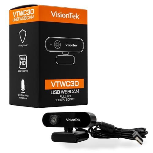 VisionTek VTWC30 Full HD 1080P 30FPS USB-A Webcam with Microphone | Plug & Play, 1080p Webcam w/ Microphone, Privacy Cover, Manual Focus, Driverless for Zoom, Teams, Laptop & PC - style: VTWC30