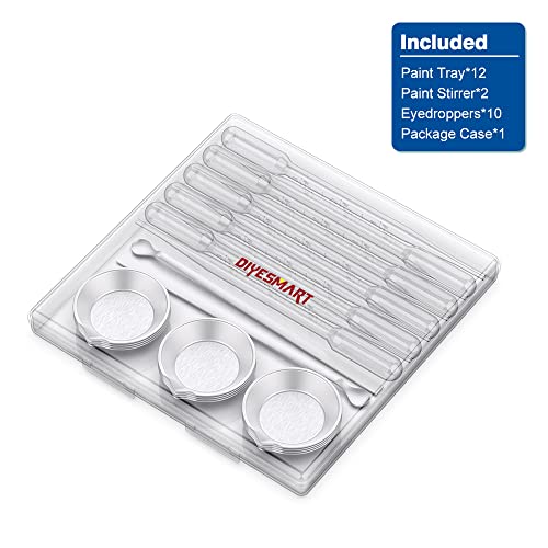 DIYESMART 12pcs Paint Tray, 2pcs Paint Stirrer and 10pcs 3ml Pipette Eyedroppers Suit for Airbrush Painting, DIY Art Craft Painting, Model Painting, Hobby Paint Building Tools, Lightweight… - size: 12102