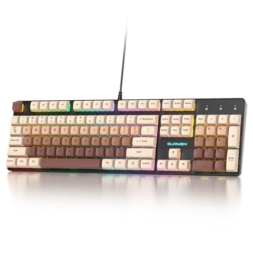 Full Size Mechanical Keyboard, Creamy Keyboard with Number Pad, 104 Keys Wired Gaming Keyboard with Red Switch, RGB Backlit for PC Laptop - color: Brown