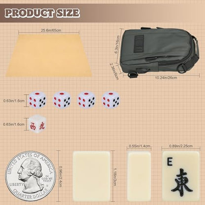 Chinese Small Mahjong Set, 144 Numbered Melamine 1.17" Size Tiles(Creamy White) and 8 Blank Tiles, with Carrying Travel Bag, English Instruction, Pro Complete Mahjongg Game Set (Majiang) - color: White, size: 1.17 in