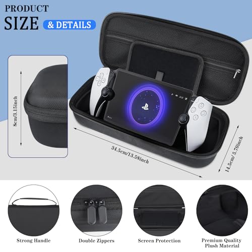 Osenvic Premium Carrying Case for PlayStation Portal, Travel Storage Case for PS5 Handheld Game Consoles, Shockproof, Ps Portal Anti-Collision Black Handbag with 2 Screen Protector
