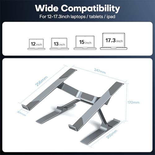 OMOTON More Stable Laptop Stand, Aluminum Adjustable Laptop Holder Stand for Desk, Ergonomic Detachable Notebook Riser Suitable for All Laptops (11-16 inch)