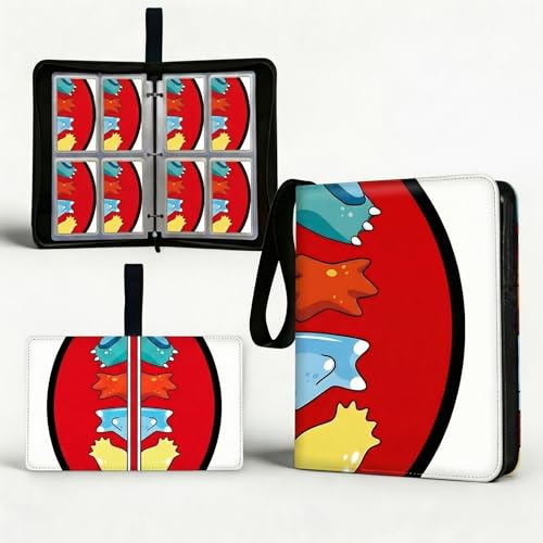 Trading Card Binder Small 4 Pocket,capacity of 400 Cards, 50 Clear Sheets Included, 3 Rings And Zipper, Cards Binder, Collector Binder, Water Proof with Dragon Design (Hands Red White, Small) - color: Hands Red White, size: Small