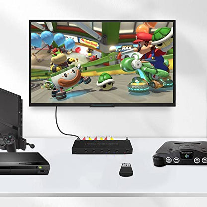 4 AV to HDMI, 1080P/720P 4 Way RCA Composite CVBS AV Switch to HDMI Converter Adapter Support 4:3/16:9 Switching, for Sega Xbox PS1 PS2 PS3 N64 NGC SNES WII VHS VCR Camera DVD （with Remote） - style: 4 RCA Converter