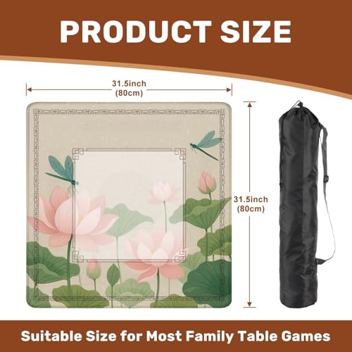 Mahjong Mat 31.5" x 31.5" Lotus Flowers Dragonflies Non-Slip Noise Reduction Mahjong Tiles Table Cover for Dominoes Poker Card Board and Tile Games - color: Color8
