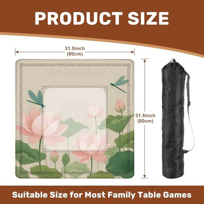 Mahjong Mat 31.5" x 31.5" Lotus Flowers Dragonflies Non-Slip Noise Reduction Mahjong Tiles Table Cover for Dominoes Poker Card Board and Tile Games - color: Color8