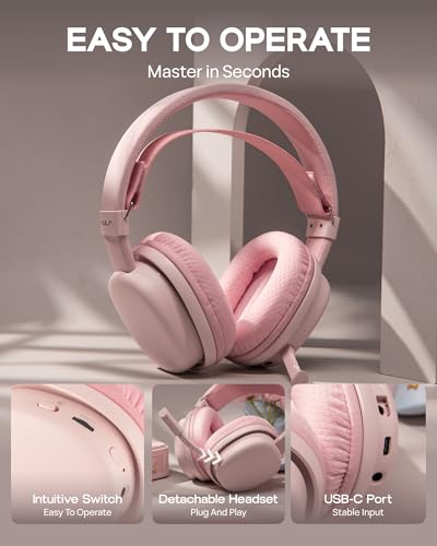 MechLands Aula G7 Wireless Gaming Headset for PS4/PS5/PC/Switch, Over-Ear Headphones with Detachable Noise Canceling Mic, RGB, Surround Sound, 60H Battery, 2.4GHz/BT/Wired (Pink) - color: Pink