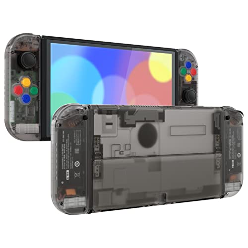 eXtremeRate DIY Full Set Shell for Nintendo Switch OLED, Replacement Console Back Plate & Kickstand, Custom NS Handheld Controller Housing with Full Set Buttons for Nintendo Switch OLED - Clear Black - color: Clear Black