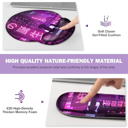 Gaming Mouse Pad, Large Desk Mat, Cute Desk Pad, 4in1 XXL Mousepad + Keyboard Wrist Rest+Mouse Wrist Rest+Coaster Set with Ergonomic Desk Pad for Home Office Table Computer, Purple Anime Neon - color: Purple Anime Neon