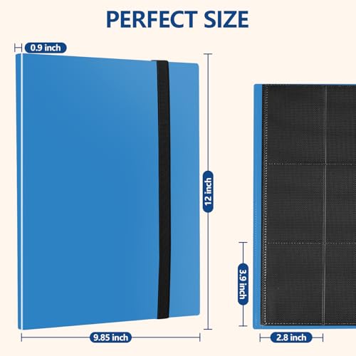 Card Binder, EDUDIIU 9 Pockets Premium Trading Card Binders, Cards Collection Binder Album, Side Loading Yugioh Holder Book for Sport, Football, Baseball Collector - Blue - color: Blue