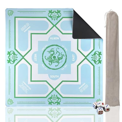 Mahjong Mat 31.5 * 31.5 Inch Non-Slip Noise Reduction, American Mahjong Mat for Table with Bag, Waterproof Surface Mah Jongg Mats for Poker, Card, Dominoes, Board & Tile Games - color: Azure Dragon