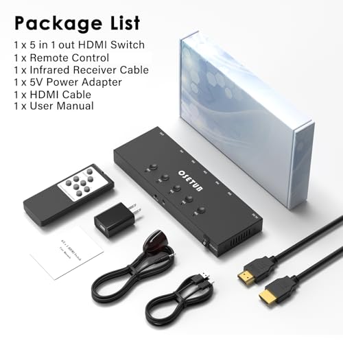 4K@60Hz 5 in 1 Out HDMI Switch, 5 Port HDMI Switcher Selector Support HDR10 & HDCP 2.2 & Full 3D with IR Remote Control Compitable with Nintendo Switch,Xbox PS5/4,Fire Stick,Roku,Apple TV for Gaming - size: 4K@60Hz 5 in 1 Out HDMI Switch Upgraded