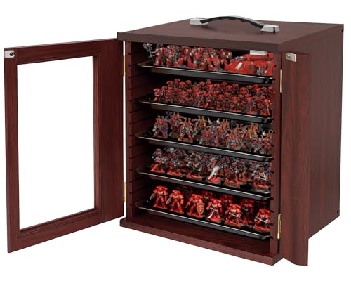 Miniature Storage Case for Collectibles, Miniature Display Cases with Magnetic Door and 6 Trays, Clear View Miniatures Transport Case (Mahogany) - color: Mahogany