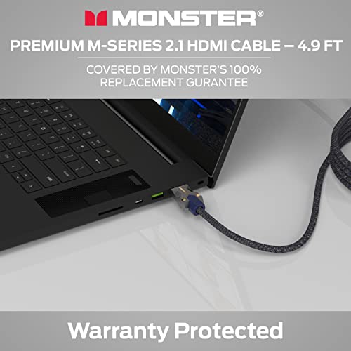 Monster M3000 Ultra High Speed HDMI Cable 4.9 ft, 8K 60Hz, 48 Gbps, HDR, ARC/eARC, 7.1 Audio, Braided Duraflex Jacket, Gold Plated Connectors, HDMI Cable for TV, Gaming, Monitor, Soundbar