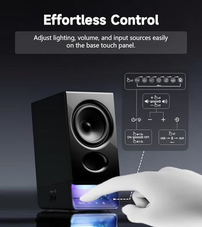 Edifier R20BT Computer Speakers, Touch Controls, AUX & USB-C Inputs, Black | 2.75" Full-Range Drivers, Bluetooth 6.0, Headphone Jack, Custom Ambient Light & Sound Profiles via APP - color: Black