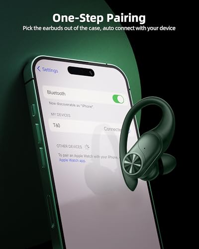 PocBuds Bluetooth Headphones Wireless Earbuds 80hrs Playtime Wireless Charging Case Digital Display Sports Ear Buds with Earhook Deep Bass IPX7 Waterproof Over-Ear Earphones for TV Phone Laptop Olive - color: Olive, style: Standard