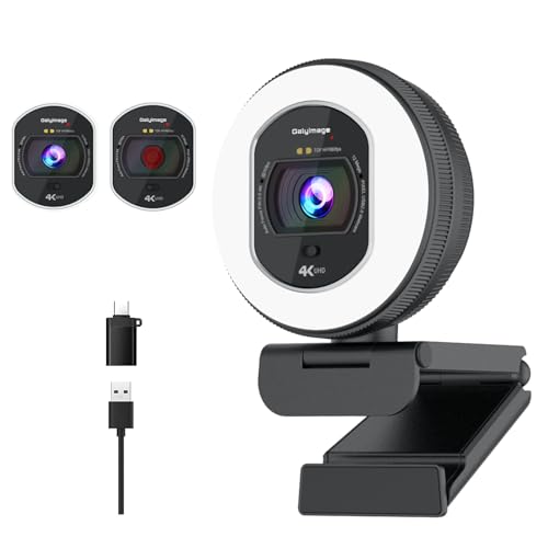4K Webcam with Ring Light & Built-in Microphone for PC Streaming | PDAF Autofocus,Supports 1080P 60FPS, Comes with Privacy Cover, Compatible with Zoom, Skype, Google Meet, Laptop Desktop Mac