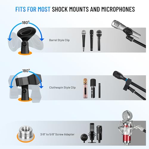 CAHAYA Mic Stand Desk Adjustable - Boom Arm Desktop Microphone Stand Metal Weighted Base A-frame Table Mic Mount with 2 Mic Clips 3/8" to 5/8" Screw Adapter Mic Mount for Singing Stage Performance