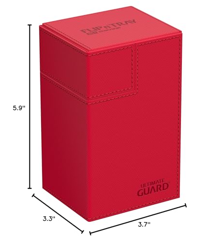 Ultimate Guard Flip'n'Tray 80+, Deck Case for 80 Double-Sleeved TCG Cards + Dice Tray, Red, Independent Magnetic Closure & Microfiber Inner Lining - color: Red, size: 80+