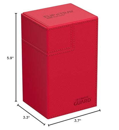 Ultimate Guard Flip'n'Tray 80+, Deck Case for 80 Double-Sleeved TCG Cards + Dice Tray, Red, Independent Magnetic Closure & Microfiber Inner Lining - color: Red, size: 80+