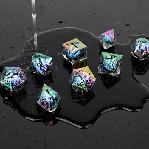 Electroplated Resin Dice Set, Resin Edge Sharp for Dungeons & Dragons RPG, MTG Board Games with Gift Box(Electroplating Blue Longan) - color: Electroplating Blue Longan