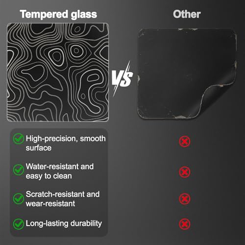 Glass Mousepad, Hard Surface Gaming Mouse Pads, Mousepad Gaming, Glasspad | Glass Pad, Professional Esport Tempered Glass Mouse Pad, Hard Mouse Pad for Bed, 11.8"×9.8" computer mat - color: Contour Lines - Black and White