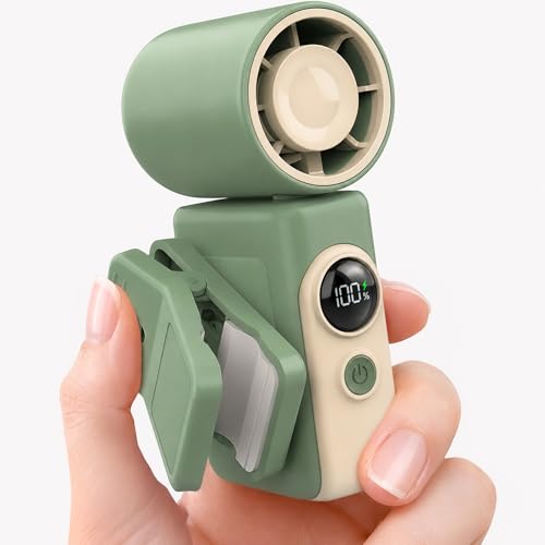 Hotsales Clip-On Portable Fan for Strollers, Handheld Turbo Fan for Travel | Small But Mighty Mini Fan, Detachable 360° Rotating Clip, LED Display, Rechargeable, Summer Outings, Gifts For Women And Men - color: Sage Green, size: 1 Pack