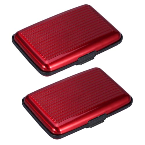 2 Pack Metal Credit Card Holder Aluminum Wallet RFID Blocking Slim Card Case Hard Shell Card Holder Wallet for Men Women Business Travel (Red) - color: Red