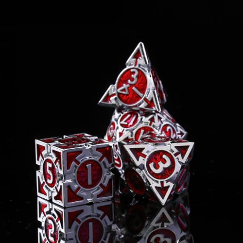 RULE DICE Metal DND Dice Set, D&D Dungeons and Dragons Dice, Large Role Playing Polyhedral D&D Dice Sets, Red Weighted Metallic D and D Dices, MTG RPG Dice DND with D & D Gifts Box - color: Silver-red