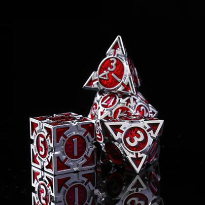 RULE DICE Metal DND Dice Set, D&D Dungeons and Dragons Dice, Large Role Playing Polyhedral D&D Dice Sets, Red Weighted Metallic D and D Dices, MTG RPG Dice DND with D & D Gifts Box - color: Silver-red