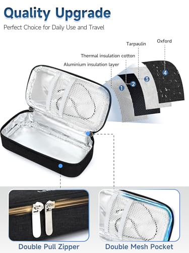 YOUSHARES Insulin & peptide Cooler Travel Case for Pen & Vials, Temperature Display Diabetic Med Cooling Bag with Protective Ice Brick, TSA Approved Refrigerated Diabetes Supplies Carrying Organizer - color: 01_black