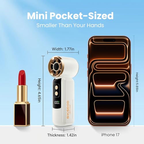 Portable Fan Handheld Mini, 6-Speed Turbo Power USB Rechargeable Personal Cooling Fan with LED Display, Small Travel Fan for Outdoor Camping Hiking, White - color: White