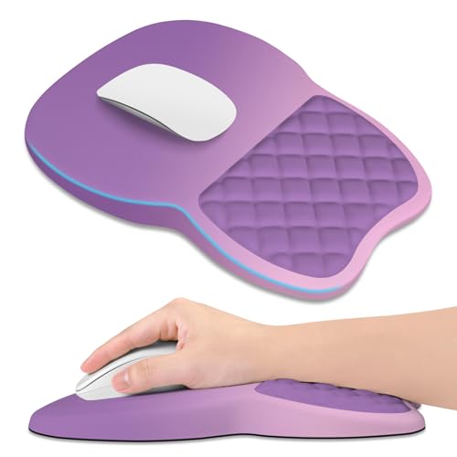 ITNRSIIET Ergonomic Mouse Pad Wrist Support with Memory Foam Massage Bulge & Non-Slip PU Base, Carpal Tunnel Pain Relief, Prevent Wrist Sweating, 12 x 8 x 1.2 inch, Purple Pink Gradient - color: Purple Pink Gradient