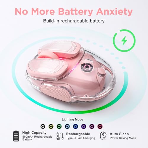 Q9 Wireless Computer Pink Mouse, 2.4GHz/Bluetooth Cute Mouse | Ergonomic Optical Transparent Mouse with RGB Lighting,Silent Clicks,4 DPI Adjustment Levels,Compatible With PC, Mac, Laptop - color: Pink