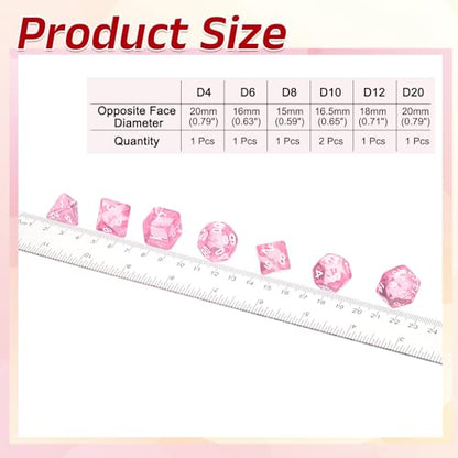 uxcell Polyhedral Dice Set, 7 Pcs Acrylic Dice for Role Playing Table Games Tabletop Gaming Accessories, Transparent Pink - color: Transparent Pink