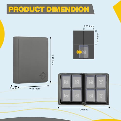 Toploader Binder,4-Pocket Side Load Trading Card Album, Holds 128 Cards | Top Loader Binder with Double-Sided Pockets for MTG, Sports Cards, Top Loader Storage（4 Dark Grey） - color: 4Dark Grey2