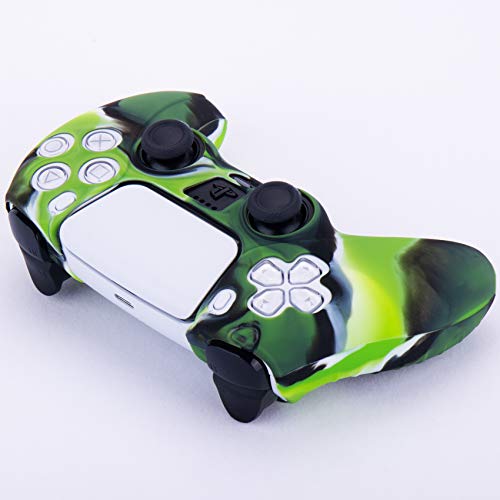 Silicone Cover Skin Case for PS5 Controller x 1(Camouflage Green) with Thumb Grips x 10