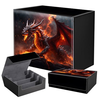 DEGDFSGR Card Game Storage Box for TCG MTG Commander Deck Box MTG Card Box Organizer Trading Card Case Magnetic Closure Creative Pattern Up to 2400 Cards, The Fire Dragon On The Rock - color: The Fire Dragon On The Rock