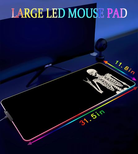 RGB Gaming Mouse Pad, Large Mousepad with Led Light, Big Keyboard Pad Gaming Accessories for Desk, Non-Slip Rubber Base Black Human Skeleton Mouse Mat for Gamer, 31.5 X 11.8 Inch - color: 03 Black Human Skeleton