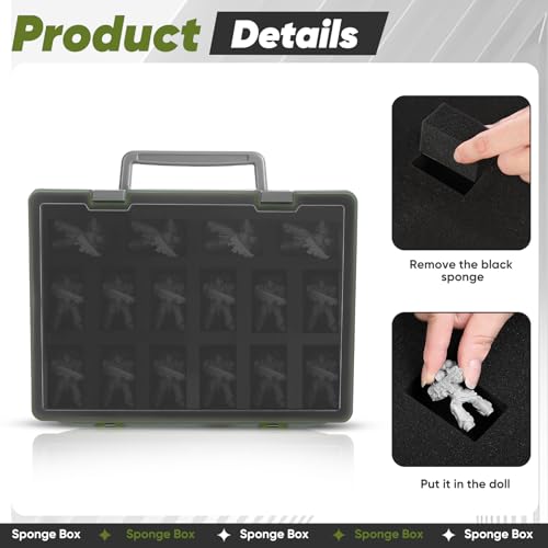 Madcat Miniature Storage Carrying Figure Case - 32 Slot Figurine Minature Carrying Case with 2 Foam Layer for Miniatures Compatible with 40k, DND & More (green1) - color: green1