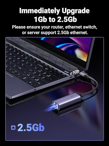 UGREEN USB to Ethernet Adapter 2.5Gb, Aluminum Ethernet Adapter | USB 3.0 to RJ45 Computer Network Internet LAN Dongle for Laptop, Compatible for MacBook Air/Pro, XPS, Windows, macOS