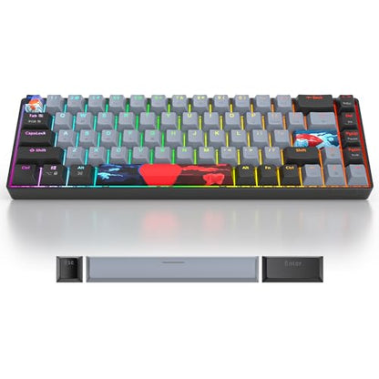 Grey and Black Mechanical Gaming Keyboard 65 Percent, Red Switch RGB Keyboard 65%, 68 Keys Small Wired Key Board, PBT Keycaps Anti-Ghosting Mini Keyboards for Game/Office (68 Dolch) - color: 68 Dolch/Red Switch