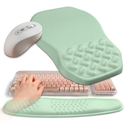 2-in-1 Ergonomic Set, Wave Keyboard Wrist Rest and Massage Slope Mouse Pad Wrist Support, Rebound Memory Foam for Relieve Carpal Tunnel Syndrome and Wrist Pain (Light Green) - color: Light Green