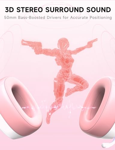Gvyugke 2.4GHz Wireless Gaming Headsets for PS5, PS4, PC, Switch - Bluetooth 5.3 Gaming Headphones with Noise Canceling Mic, 7.1 Surround Sound, 70H Battery, RGB Lighting - Pink - color: Pink