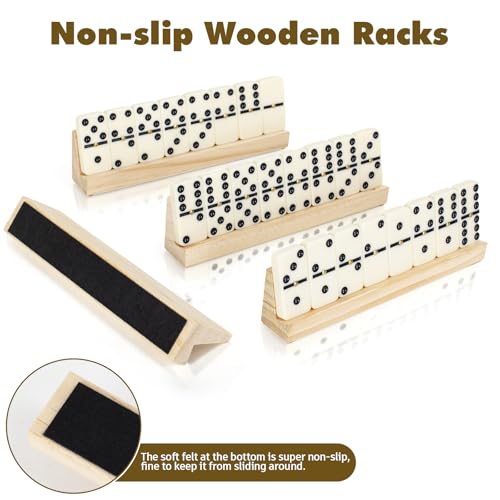 Double 6 Dominos Set for Adults, Durable 28 Tiles Dominos with 4 Wooden Racks and Carrying Case,Classic Board Games,Portable Travel Game